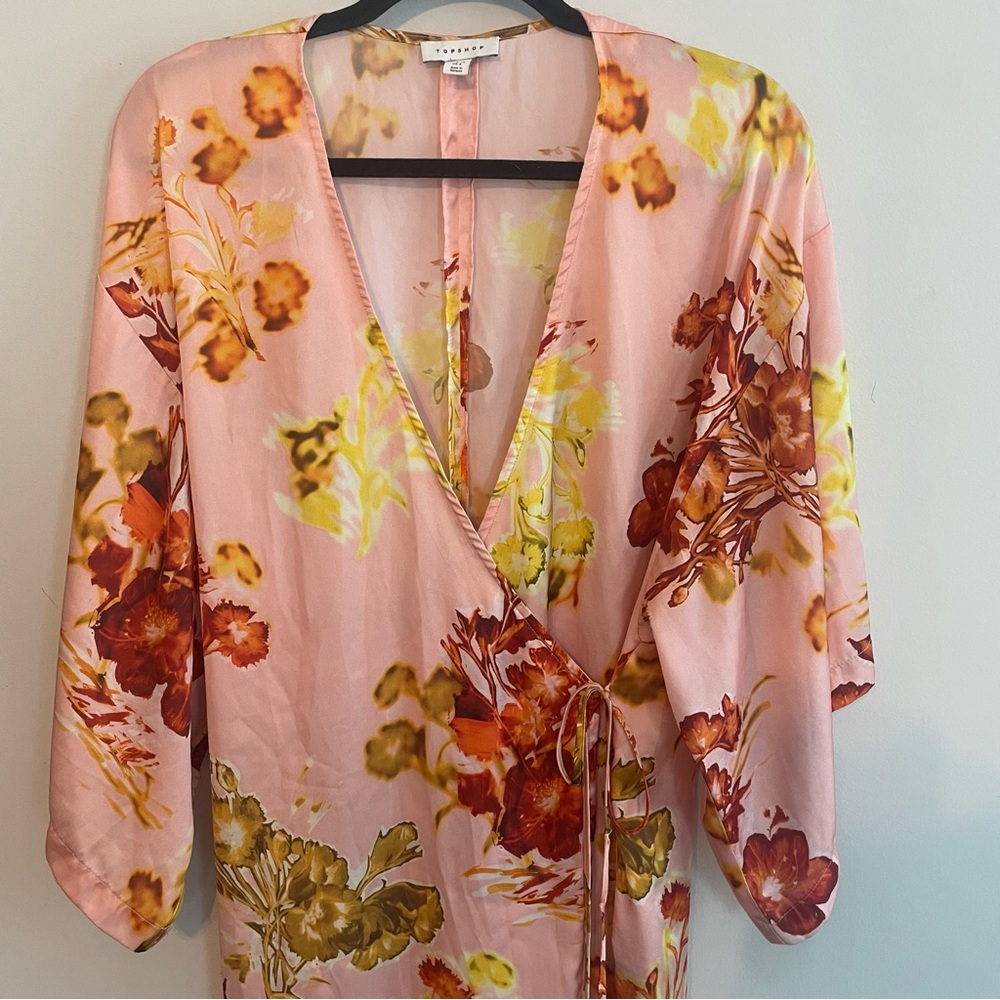 TOPSHOP Kimono Midi Wrap Dress in Floral Print Multi - Size 6 - Picture 4 of 9